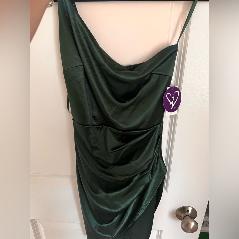 Hunter Green Ruched Slip Dress with Cowl Neck